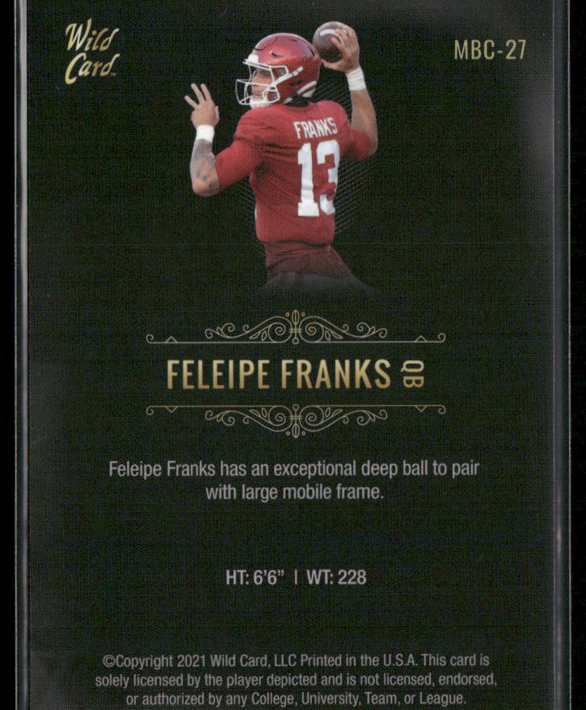 Feleipe Franks 2021 Wild Card Matte White Black #MBC-27 Arkansas Razorbacks back