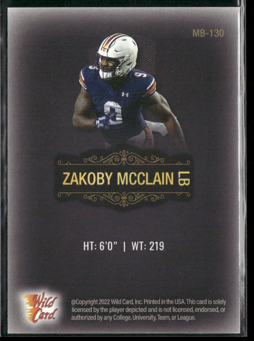 Zakoby McClain 2022 Wild Card Matte Black #MB-130 Auburn Tigers