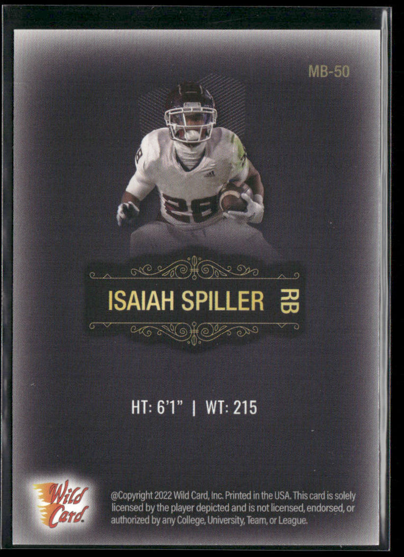 Isaiah Spiller 2022 Wild Card Matte Black #MB-50 Texas A&M Aggies