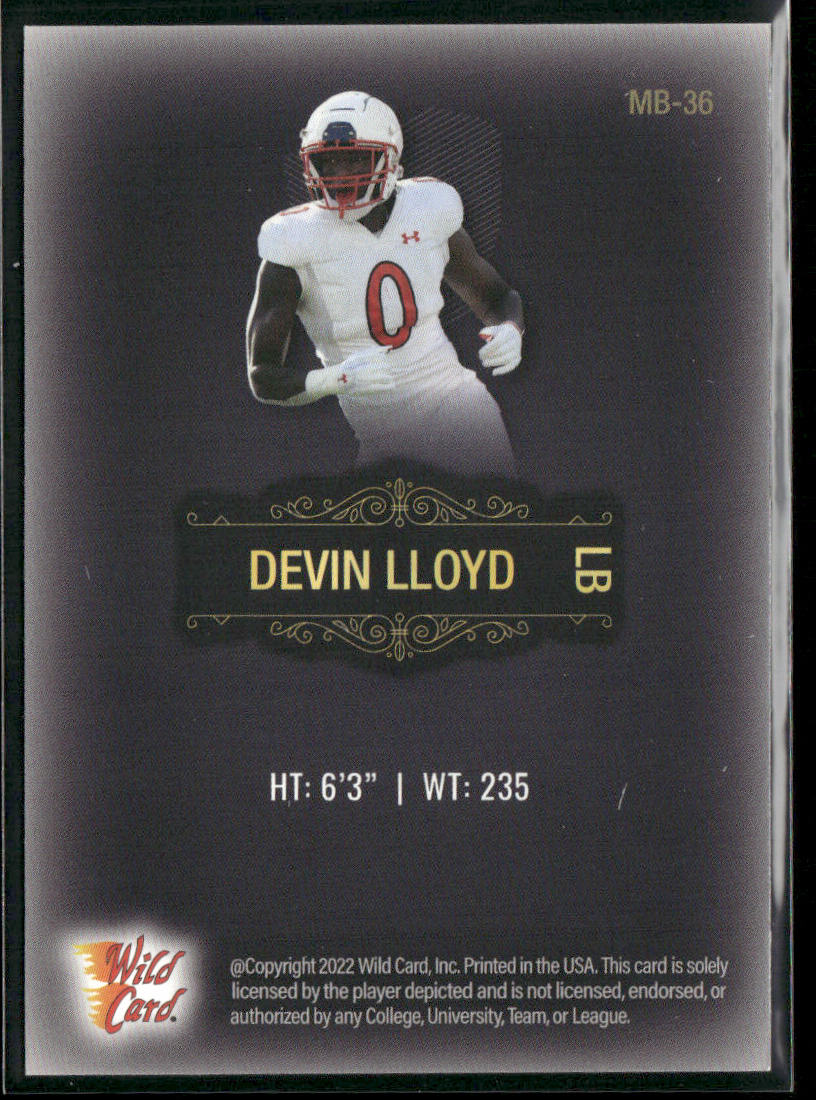 Devin Lloyd 2022 Wild Card Matte Black #MB-36 Utah Utes back