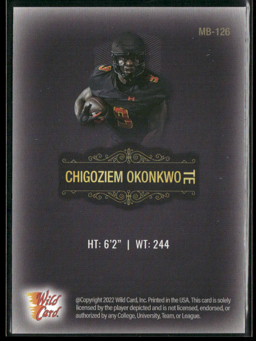 Chigoziem Okonkwo 2022 Wild Card Matte Black #MB-126 Maryland Terrapins back