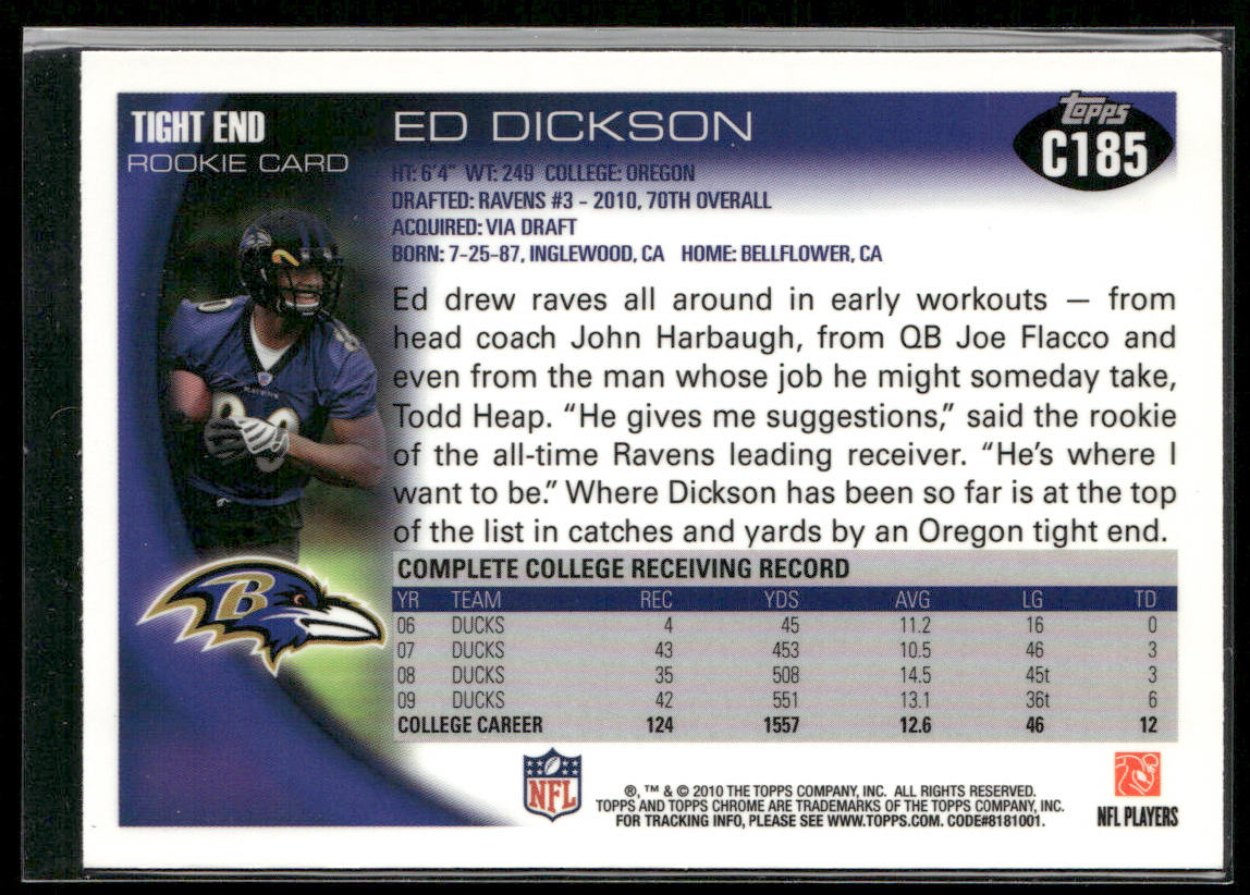 Ed Dickson 2010 Topps Chrome #C185 RC Baltimore Ravens