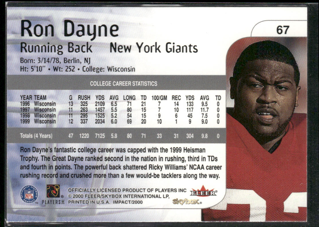 Ron Dayne 2000 Impact #67 RC New York Giants