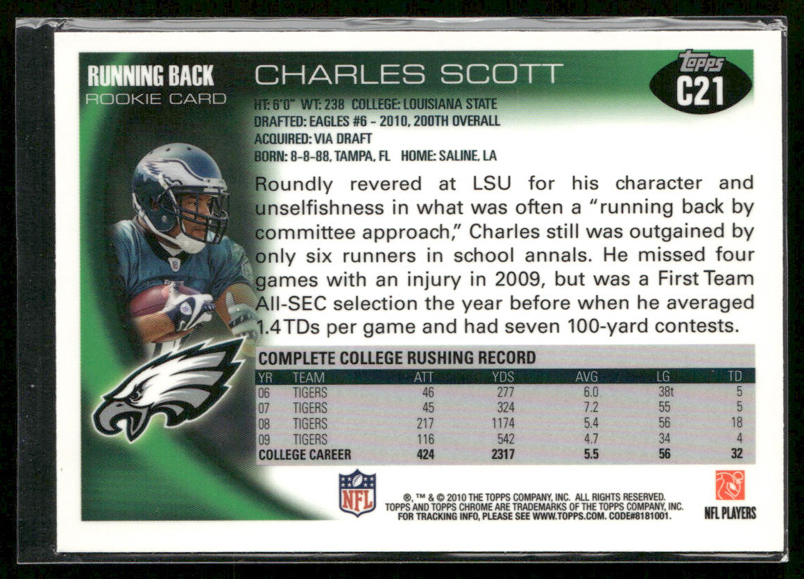 Charles Scott 2010 Topps Chrome #C21 RC Philadelphia Eagles