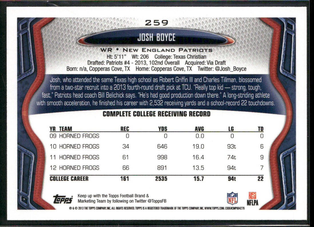 Josh Boyce 2013 Topps #259 RC New England Patriots