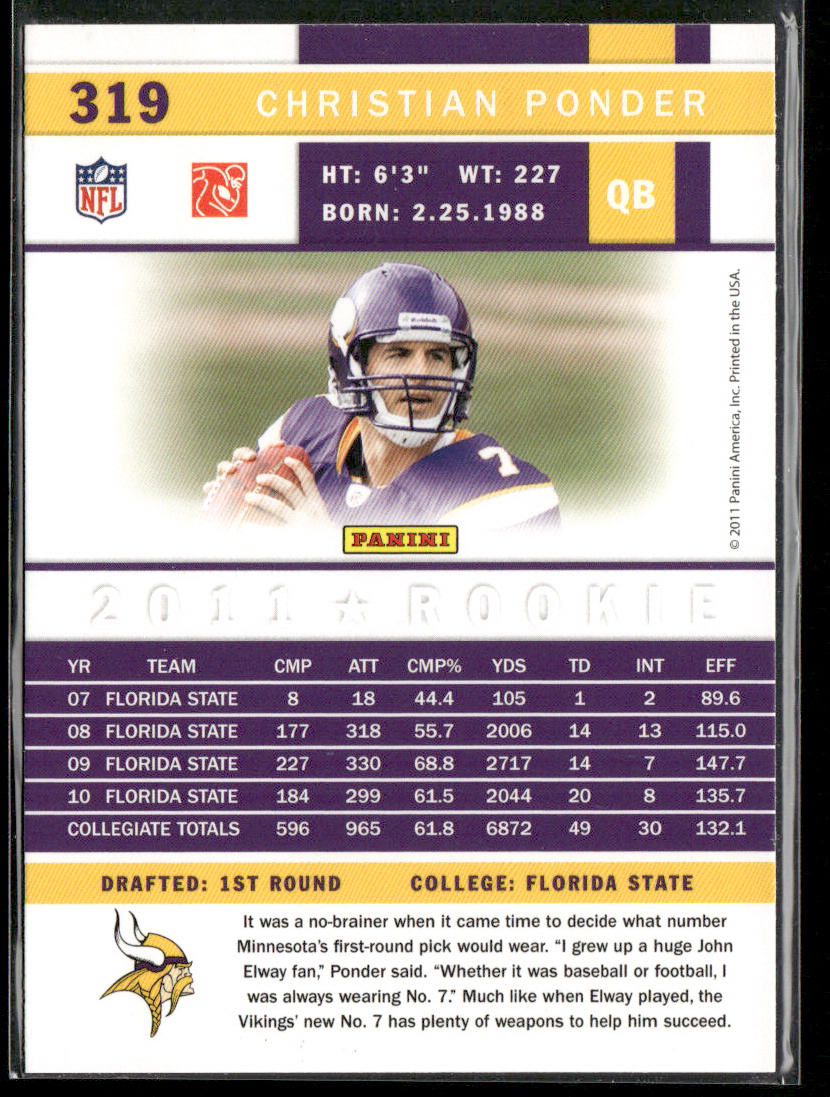 Christian Ponder 2011 Score #319 RC Minnesota Vikings