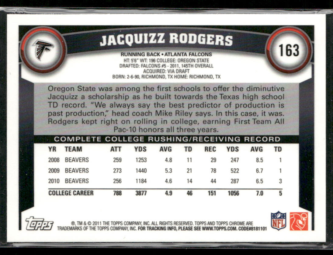Jacquizz Rodgers 2011 Topps Chrome #163 RC Atlanta Falcons