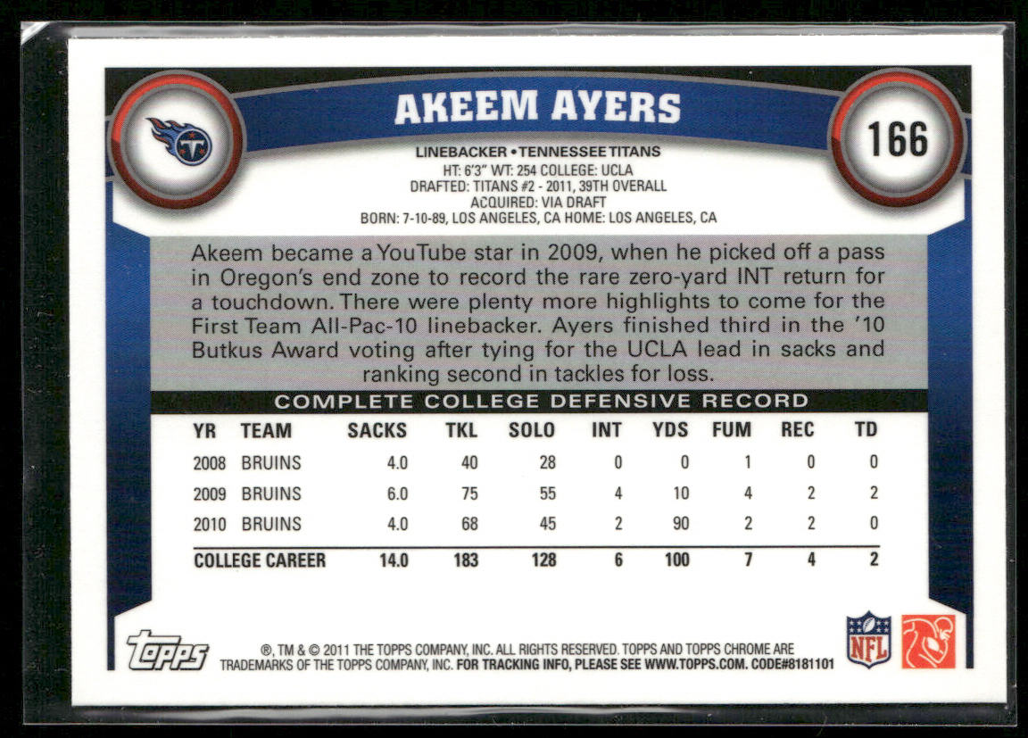 Akeem Ayers 2011 Topps Chrome #166 RC Tennessee Titans