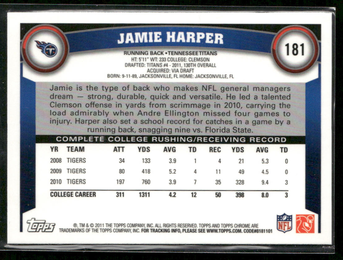 Jamie Harper 2011 Topps Chrome #181 RC Tennessee Titans