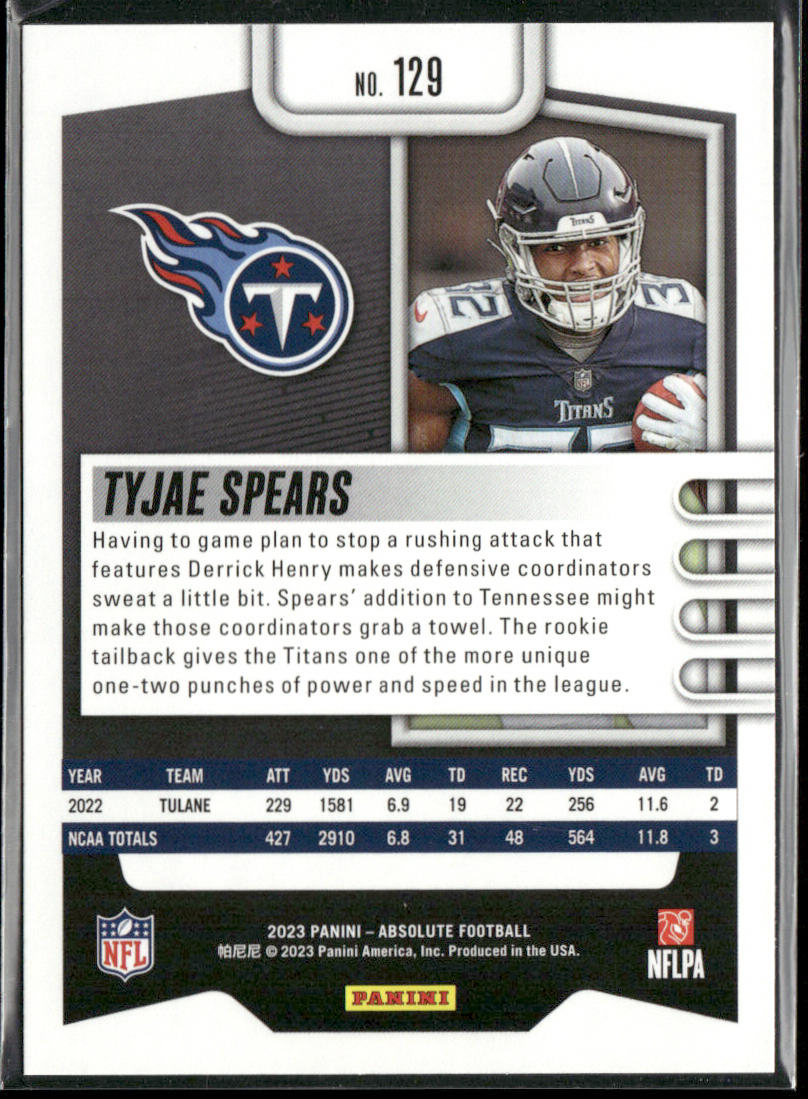 Tyjae Spears 2023 Panini Absolute Retail #129 RC Tennessee Titans