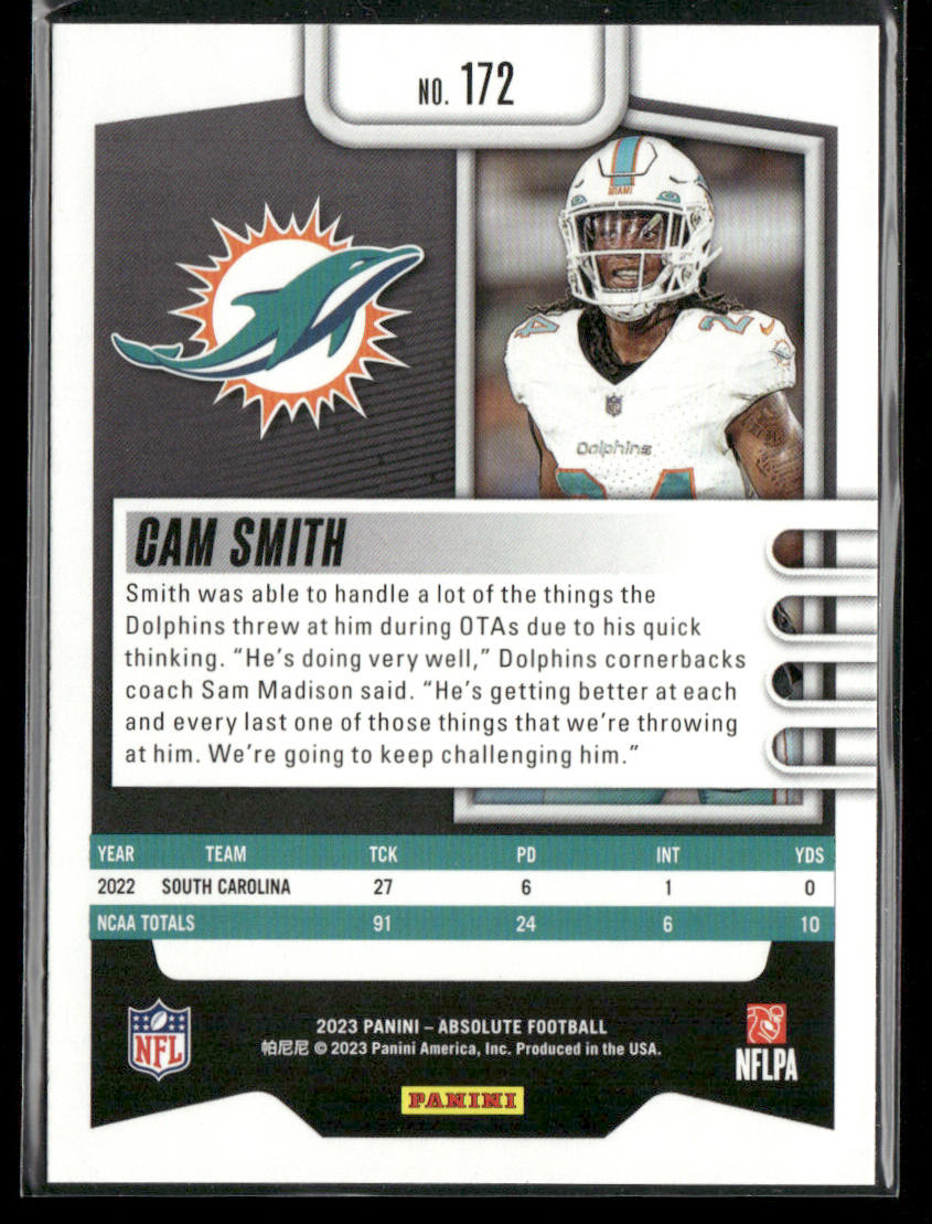 Cam Smith 2023 Panini Absolute Retail #172 RC Miami Dolphins
