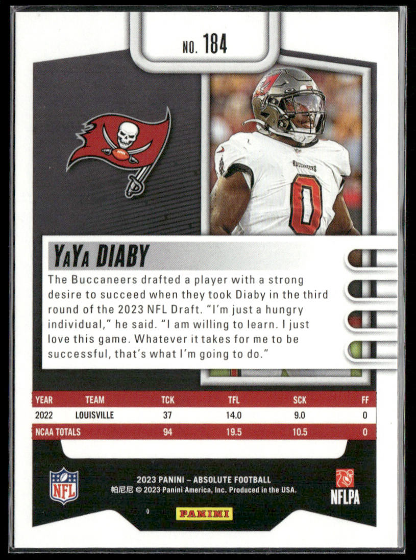 YaYa Diaby 2023 Panini Absolute Retail #184 RC Tampa Bay Buccaneers