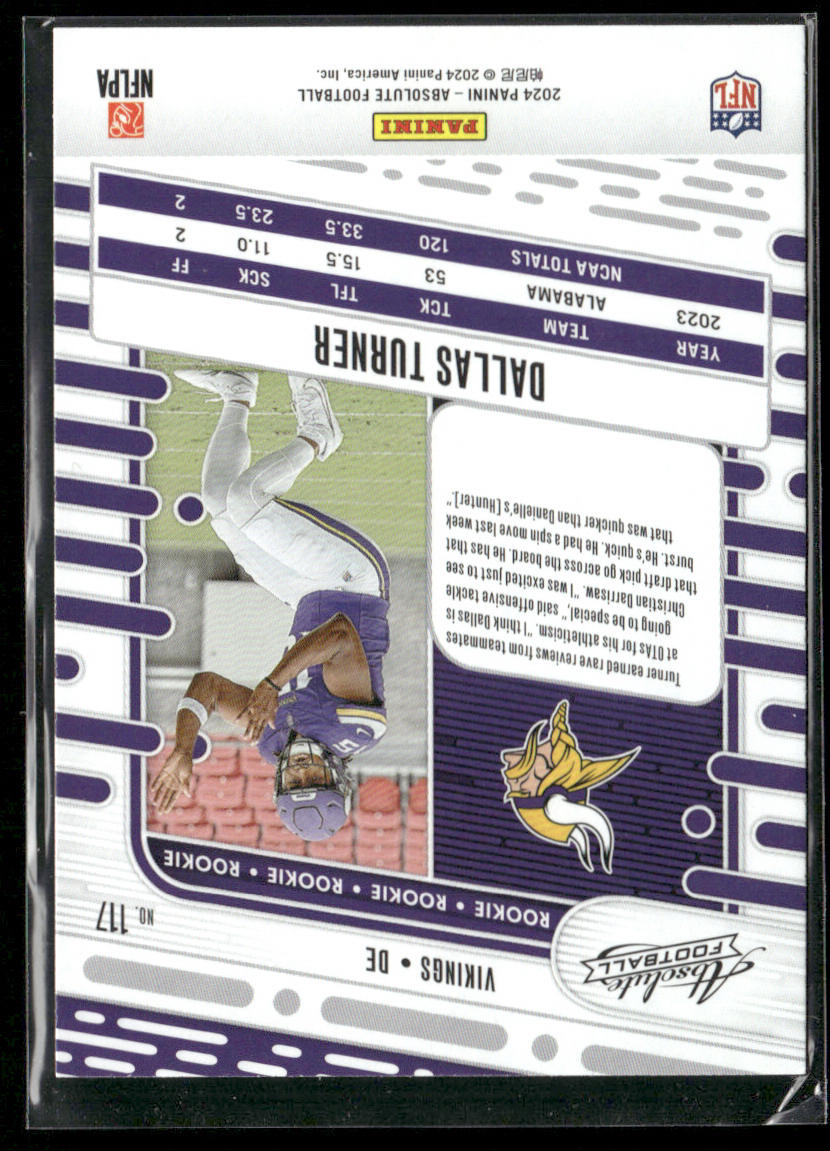 Dallas Turner 2024 Panini Absolute Retail #117 RC Minnesota Vikings back