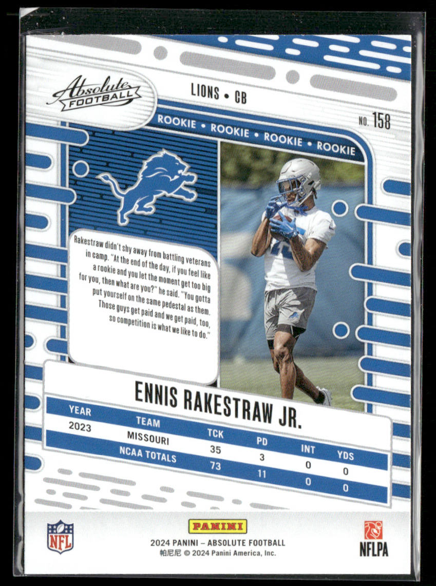 Ennis Rakestraw Jr. 2024 Panini Absolute Retail #158 RC Detroit Lions