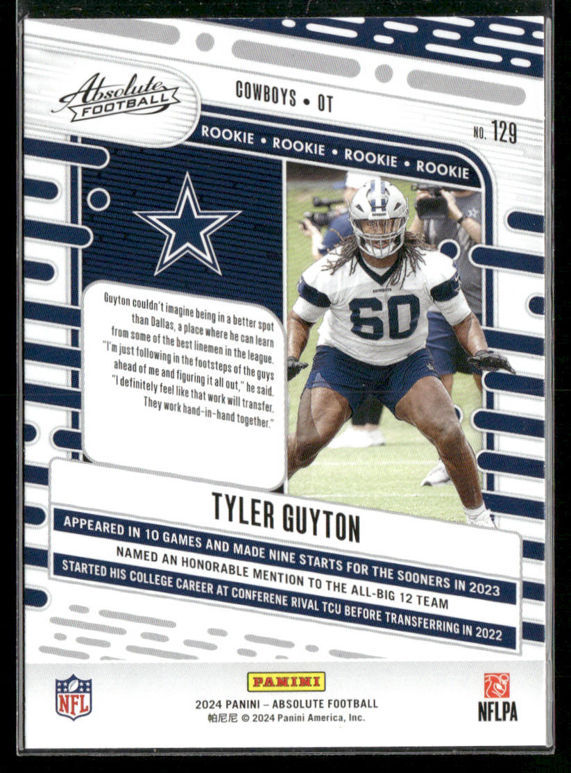 Tyler Guyton 2024 Panini Absolute Retail #129 RC Dallas Cowboys back