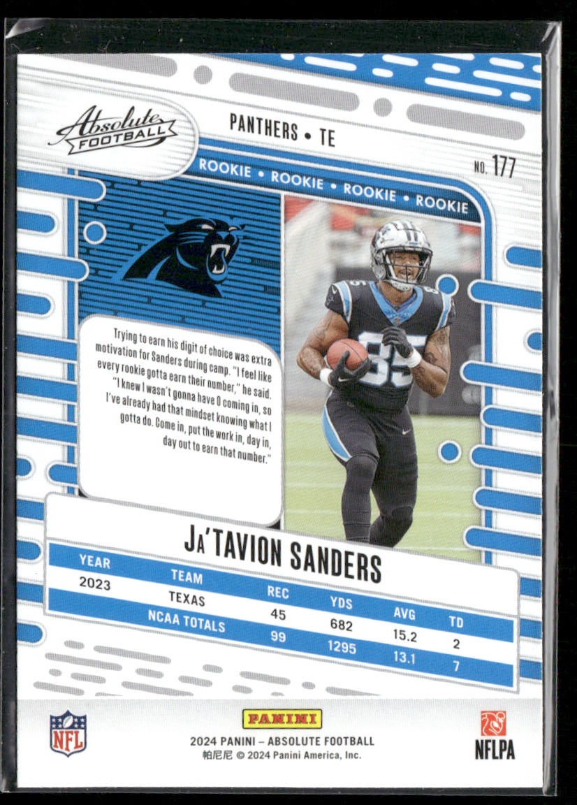 Ja'Tavion Sanders 2024 Panini Absolute Retail #177 RC Carolina Panthers