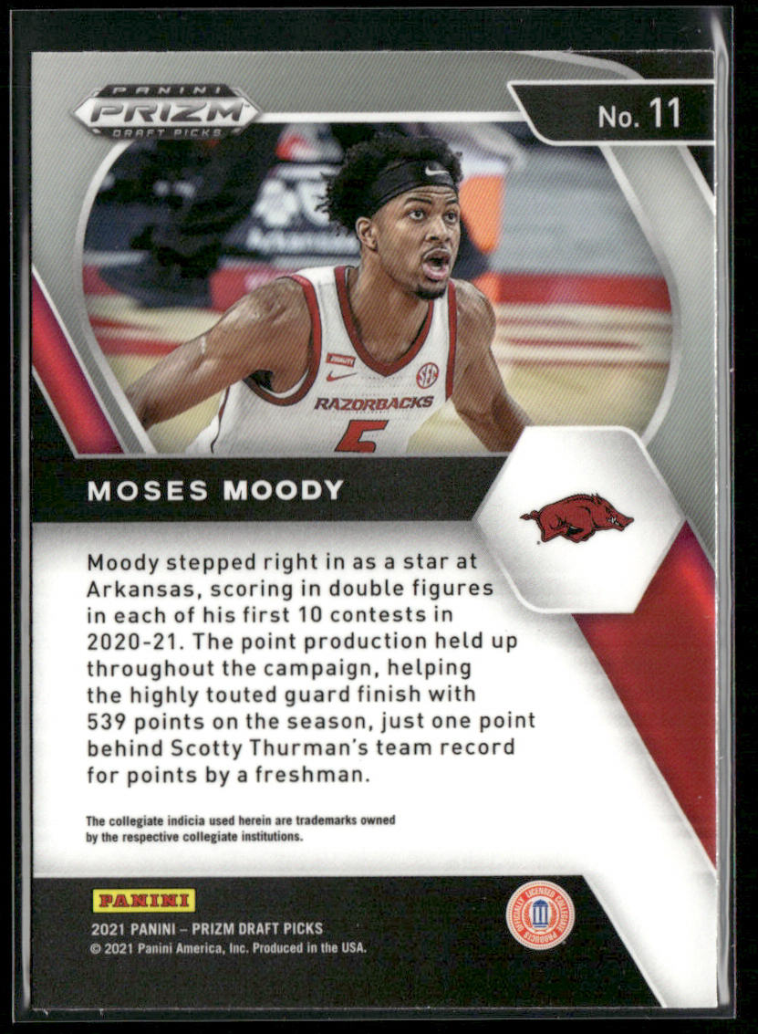 Moses Moody 2021 Panini Prizm Draft Picks #11 Arkansas Razorbacks back