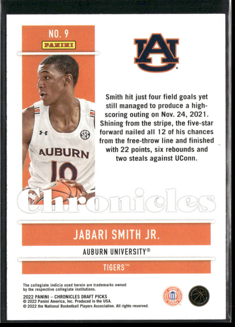 Jabari Smith Jr. 2022 Panini Chronicles Draft Picks #9 Auburn Tigers back