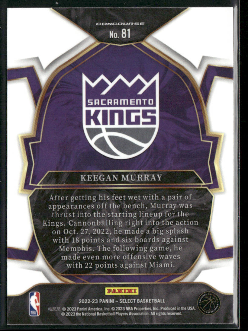 Keegan Murray 2022-23 Panini Select Blue (Retail Base) #81 RC Sacramento Kings