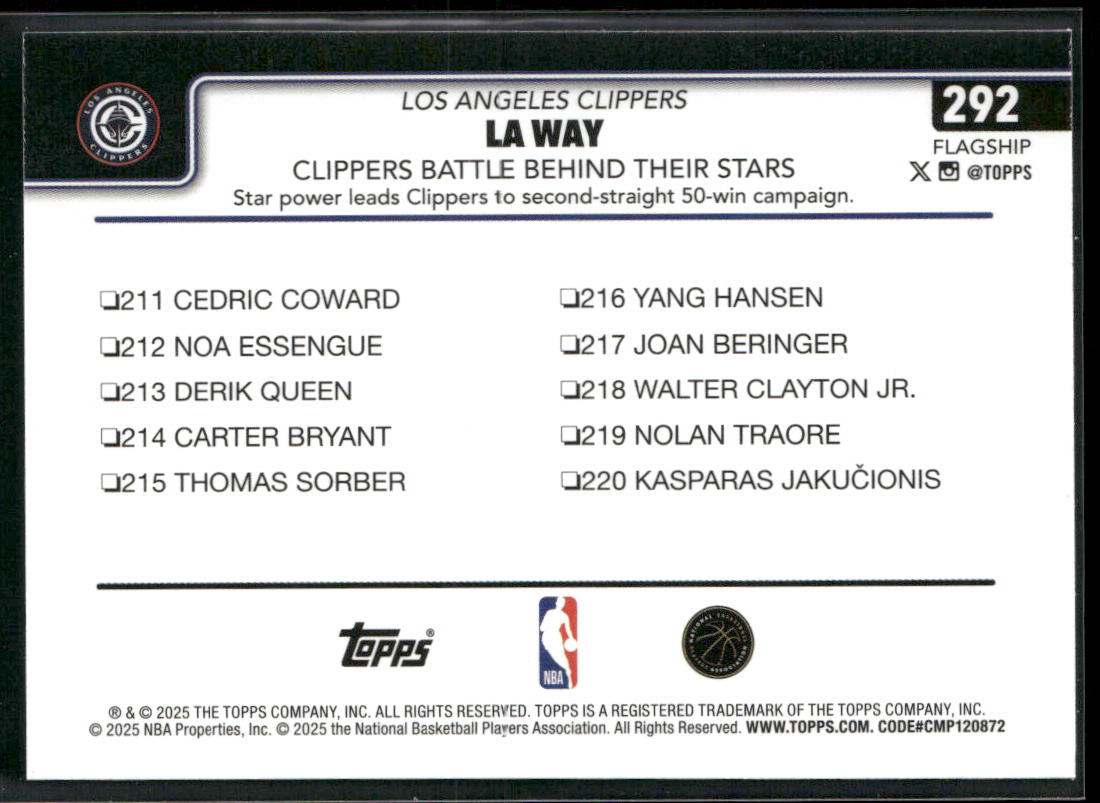 LA Way: Clippers Battle Behind Their Stars 2025-26 Topps #292 Los Angeles back