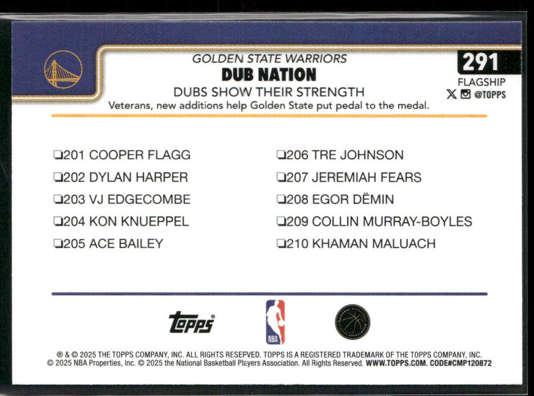 Dubs Nation: Dubs Show Their Strength 2025-26 Topps #291 Golden State Warriors back