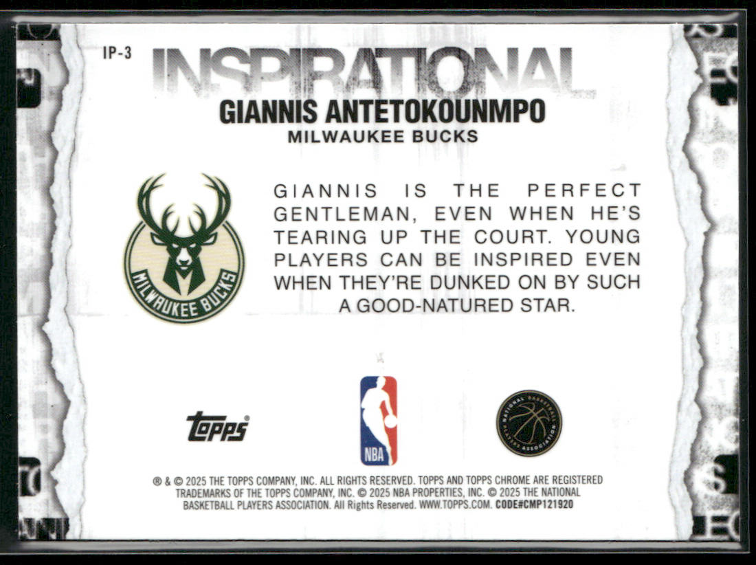 Giannis Antetokounmpo 2025-26 Topps Chrome Inspirational Teal Refractor #IP-3 SN