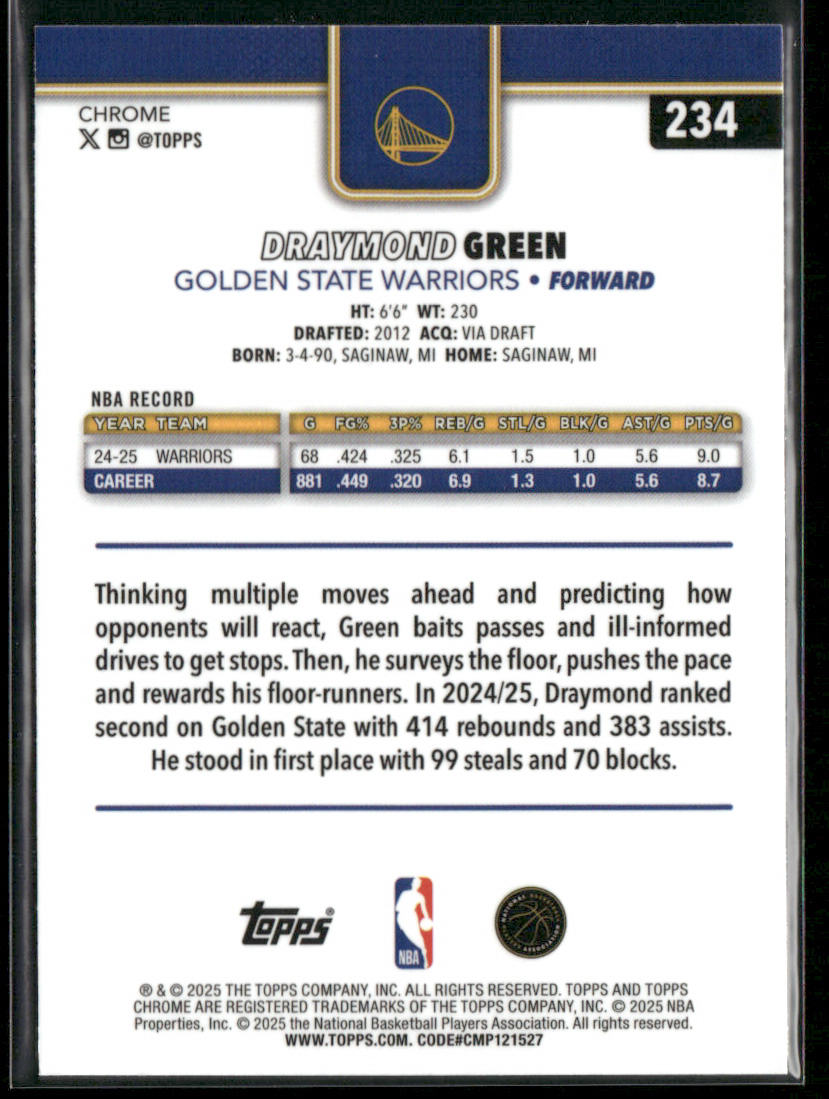 Draymond Green 2025-26 Topps Chrome Prism Refractor #234 Golden State Warriors