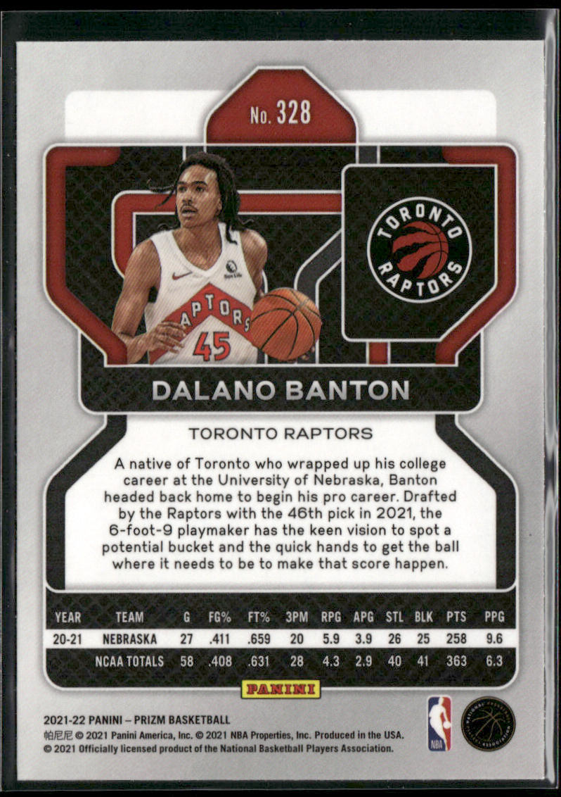 Dalano Banton 2021-22 Panini Prizm #328 RC Toronto Raptors