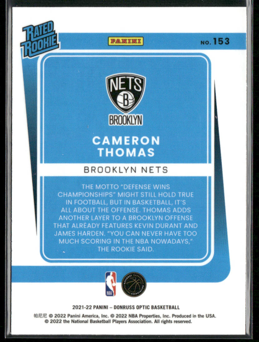 Cameron Thomas 2021-22 Donruss Optic #153 RC Brooklyn Nets