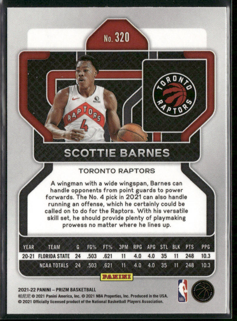 Scottie Barnes 2021-22 Panini Prizm #320 RC Toronto Raptors