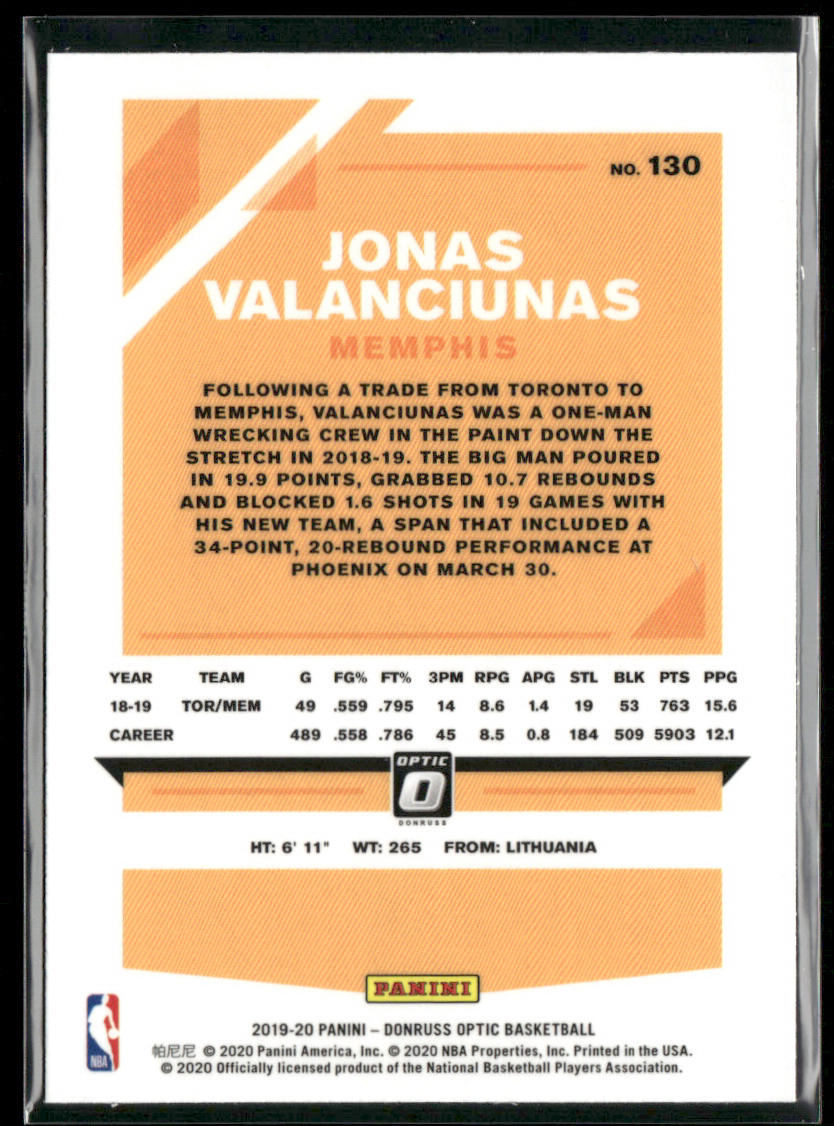 Jonas Valanciunas 2019-20 Donruss Optic #130 Memphis Grizzlies