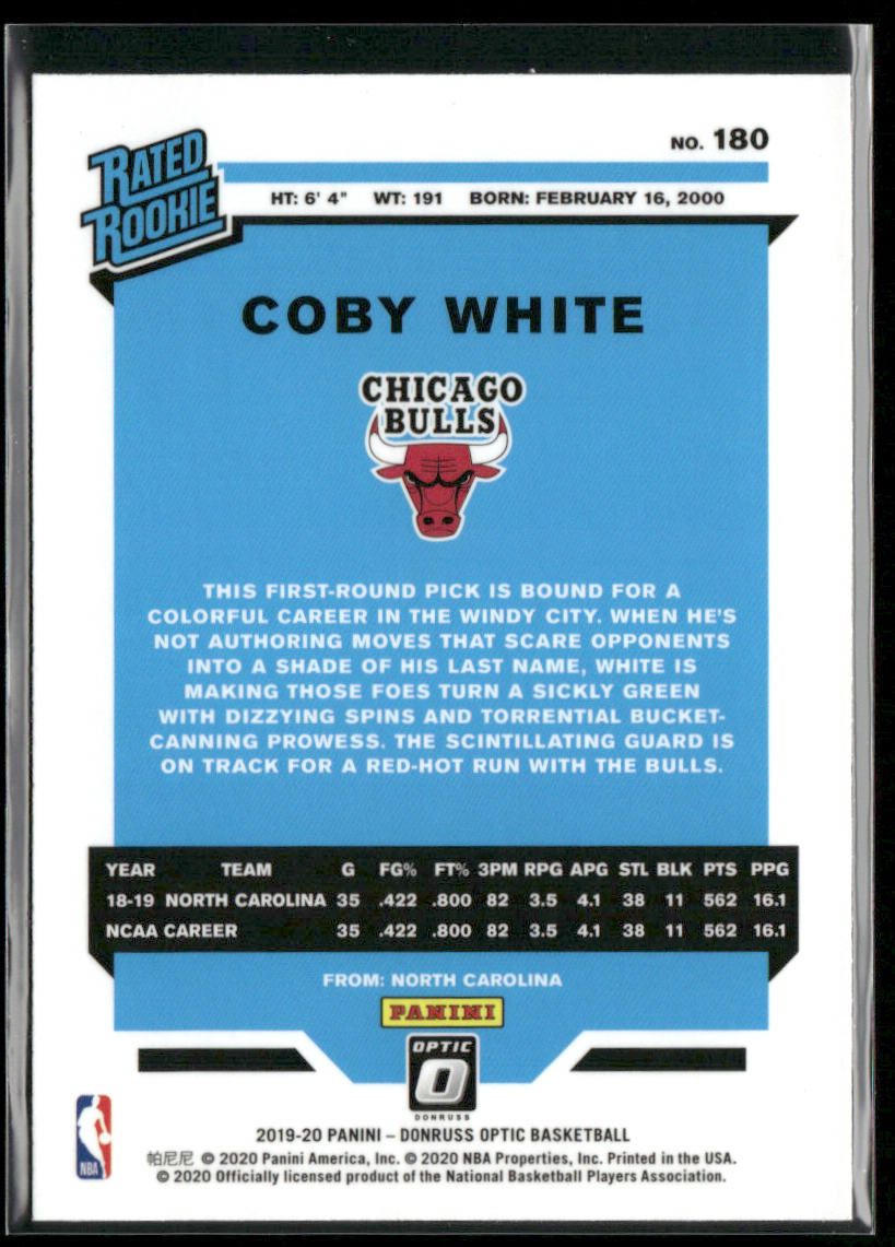 Coby White 2019-20 Donruss Optic #180 RC Chicago Bulls