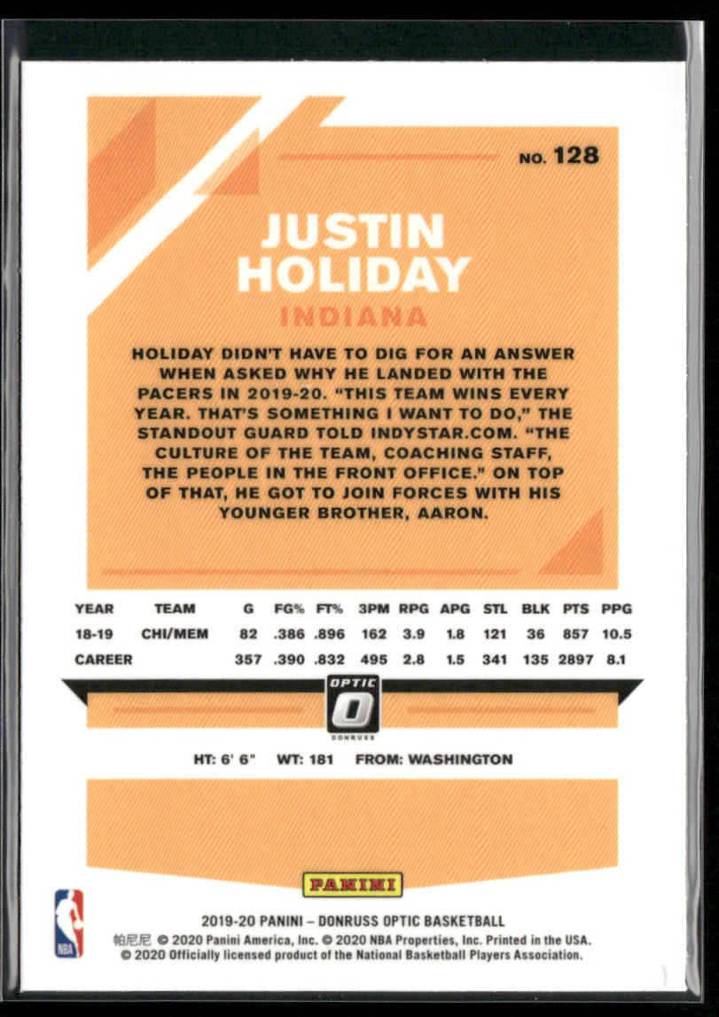 Justin Holiday 2019-20 Donruss Optic #128 Indiana Pacers