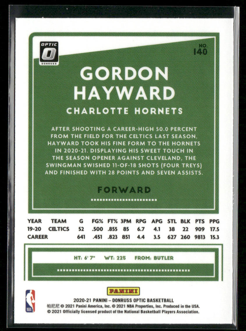 Gordon Hayward 2020-21 Donruss Optic #140 Charlotte Hornets