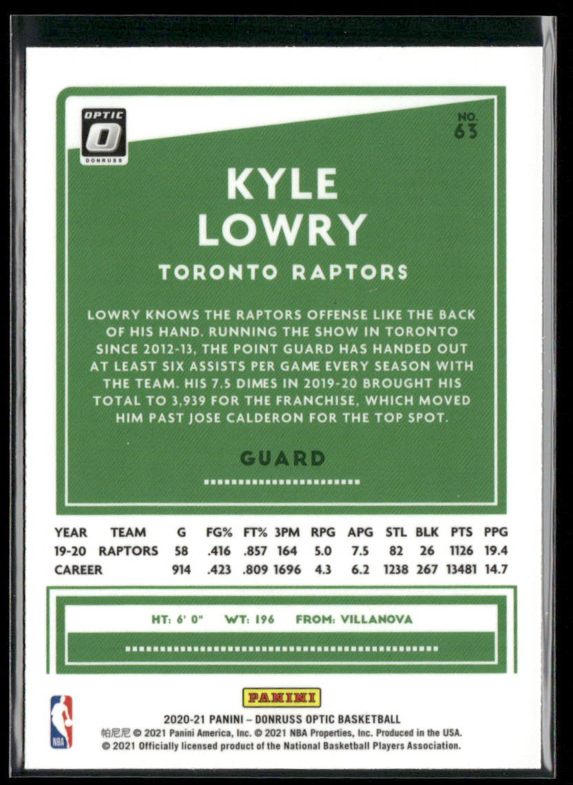 Kyle Lowry 2020-21 Donruss Optic #63 Toronto Raptors