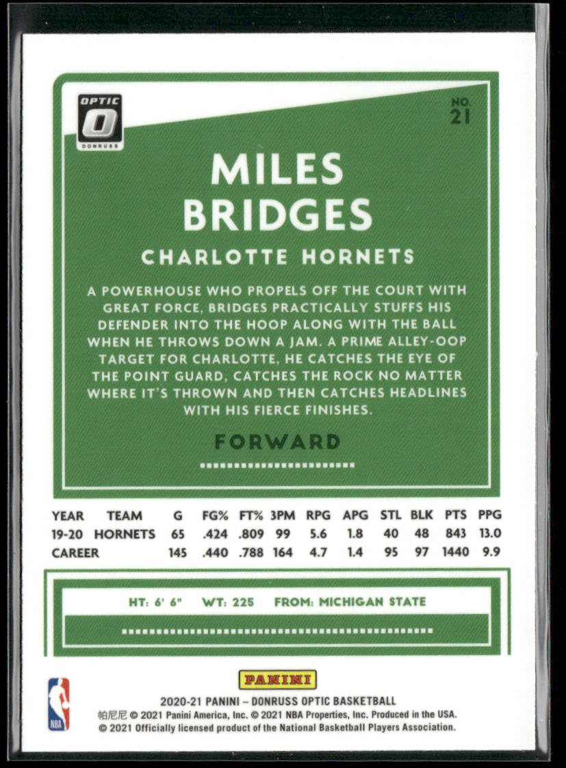 Miles Bridges 2020-21 Donruss Optic #21 Charlotte Hornets