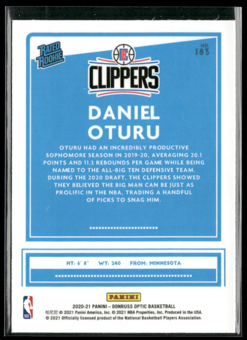 Daniel Oturu 2020-21 Donruss Optic #183 RC Los Angeles Clippers