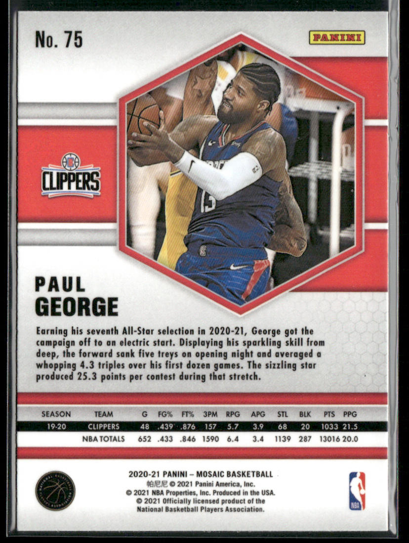 Paul George 2020-21 Panini Mosaic #75 Los Angeles Clippers