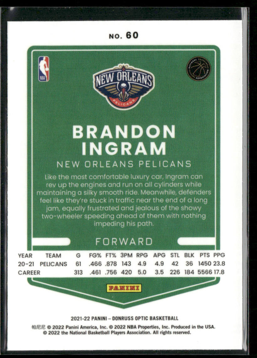 Brandon Ingram 2021-22 Donruss Optic #60 New Orleans Pelicans