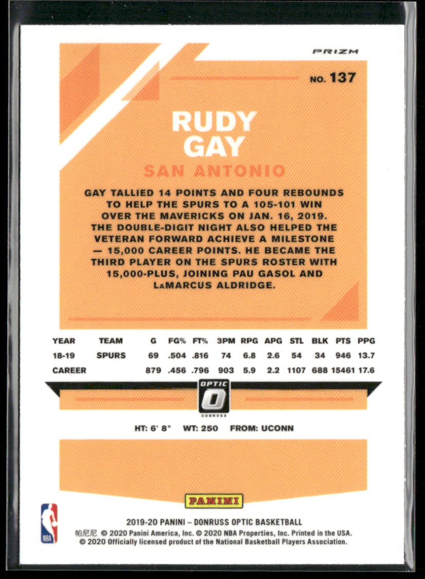 Rudy Gay 2019-20 Donruss Optic Blue Velocity #137 San Antonio Spurs