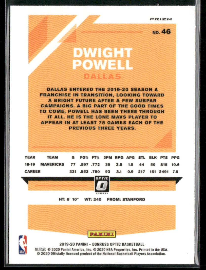 Dwight Powell 2019-20 Donruss Optic Blue Velocity #46 Dallas Mavericks