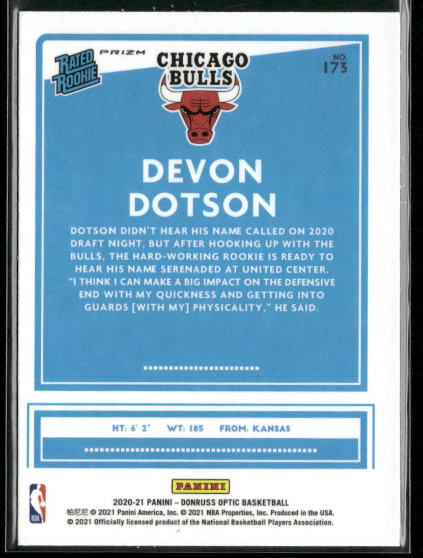 Devon Dotson 2020-21 Donruss Optic Blue Velocity #173 Chicago Bulls