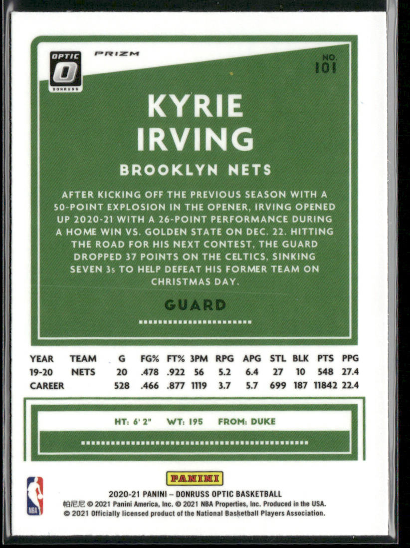 Kyrie Irving 2020-21 Donruss Optic Blue Velocity #101 Brooklyn Nets