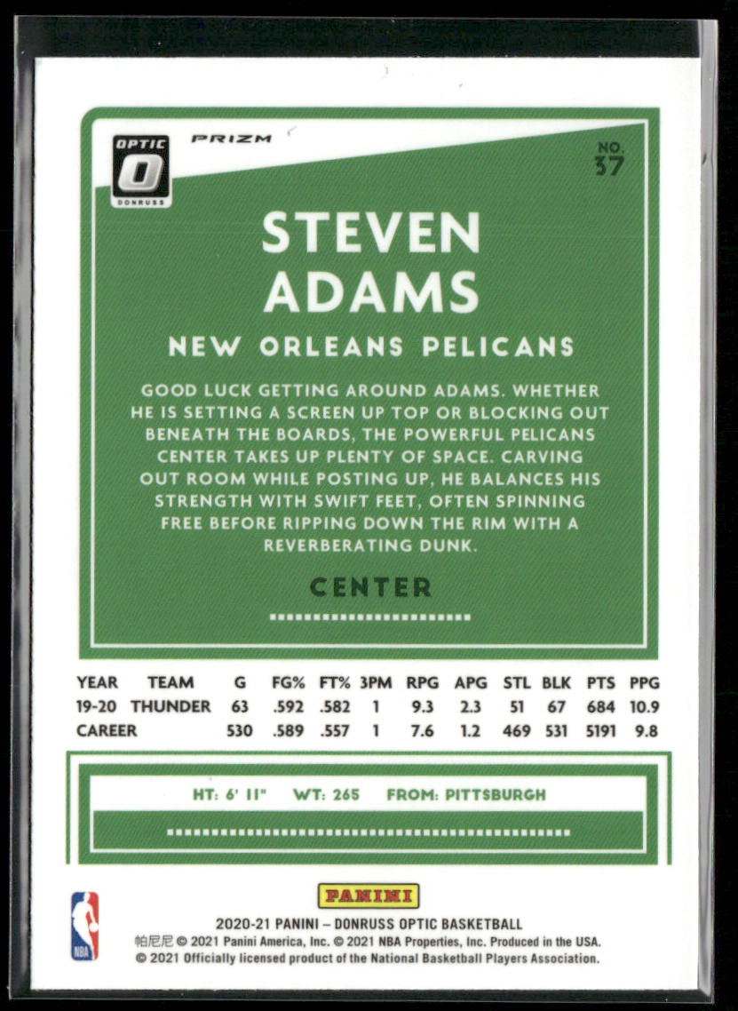 Steven Adams 2020-21 Donruss Optic Blue Velocity #37 New Orleans Pelicans