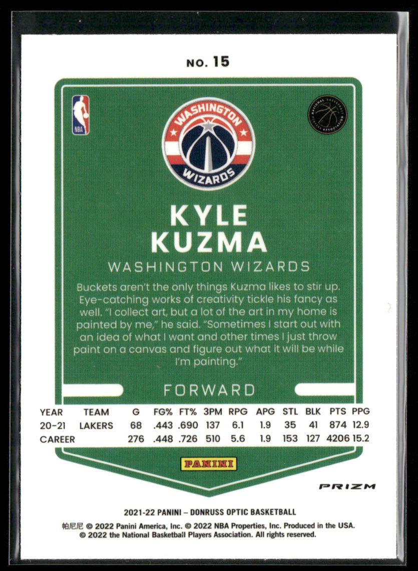 Kyle Kuzma 2021-22 Donruss Optic Blue Velocity #15 Washington Wizards