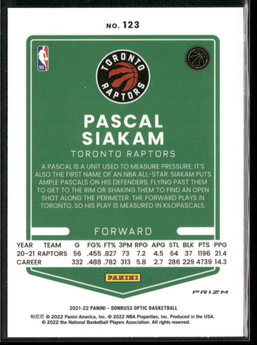Pascal Siakam 2021-22 Donruss Optic Purple #123 Toronto Raptors