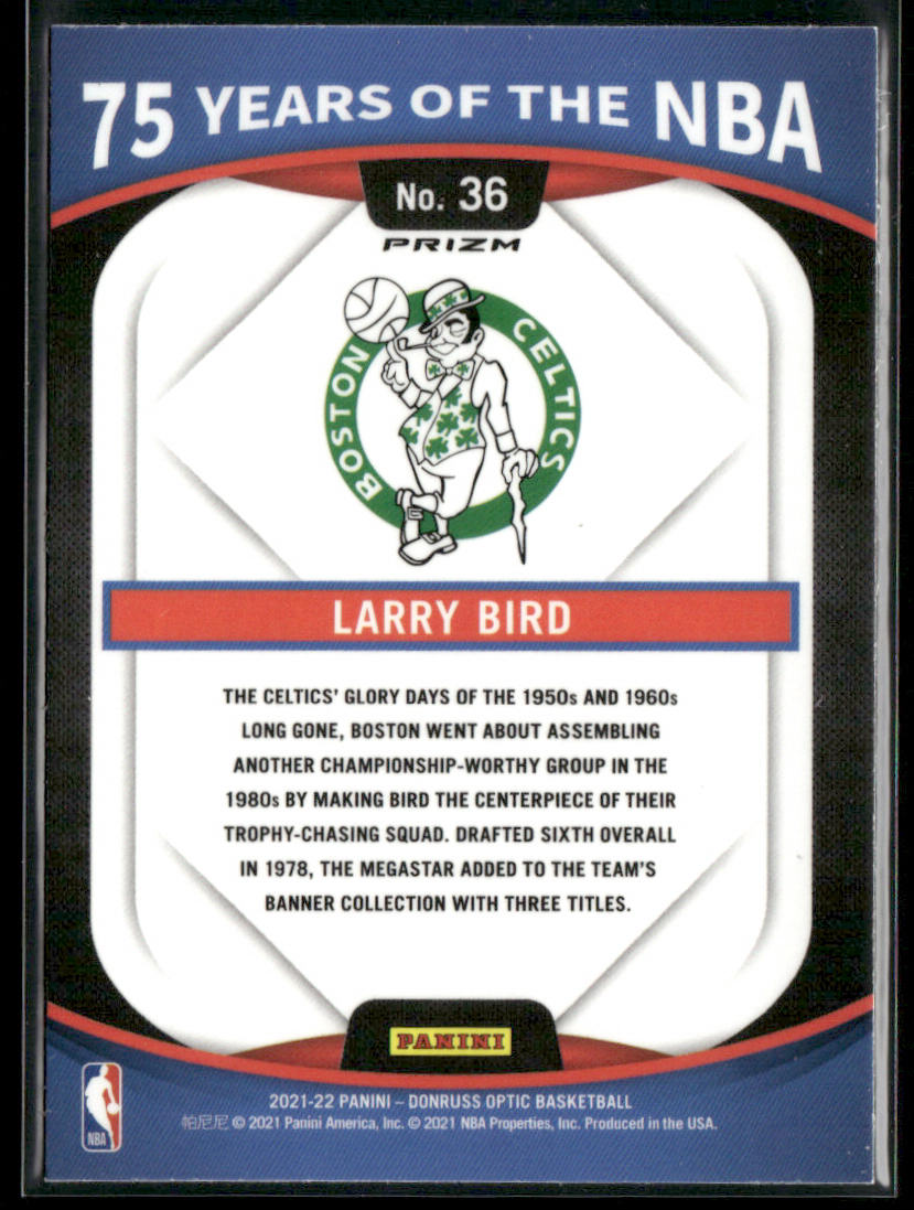 Larry Bird 2021-22 Panini Prizm 75 Years of the NBA (Donruss Optic) #36 Celtics