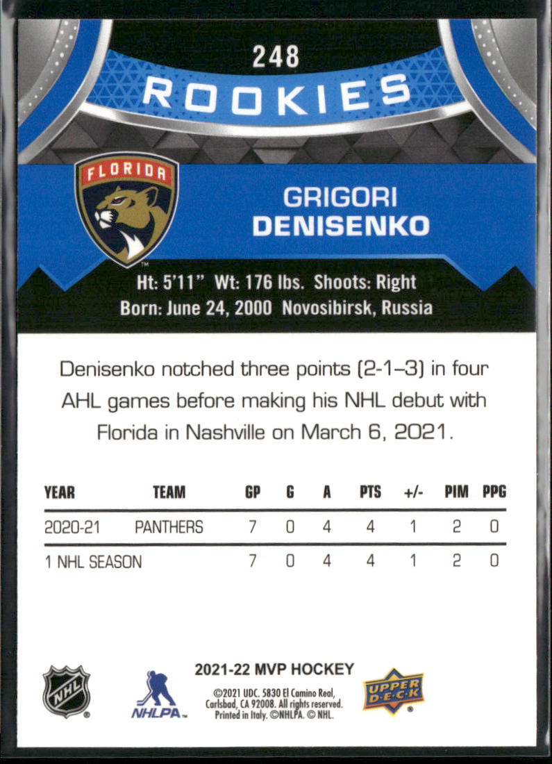 Grigori Denisenko 2021-22 Upper Deck MVP Blue #248 Florida Panthers