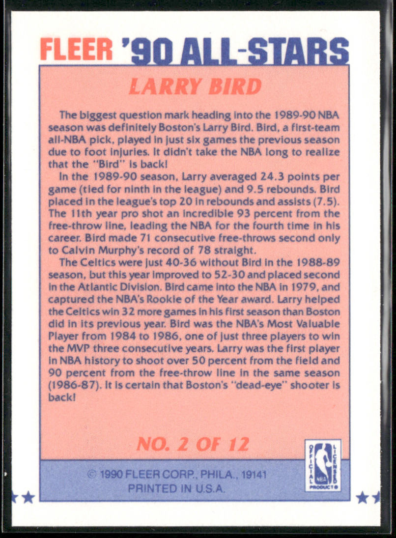 Larry Bird 1990-91 Fleer All-Stars #2 Boston Celtics