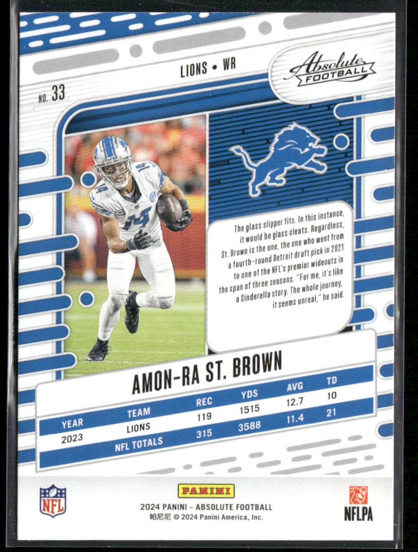 Amon-Ra St. Brown 2024 Panini Absolute Red and Blue #33 Detroit Lions